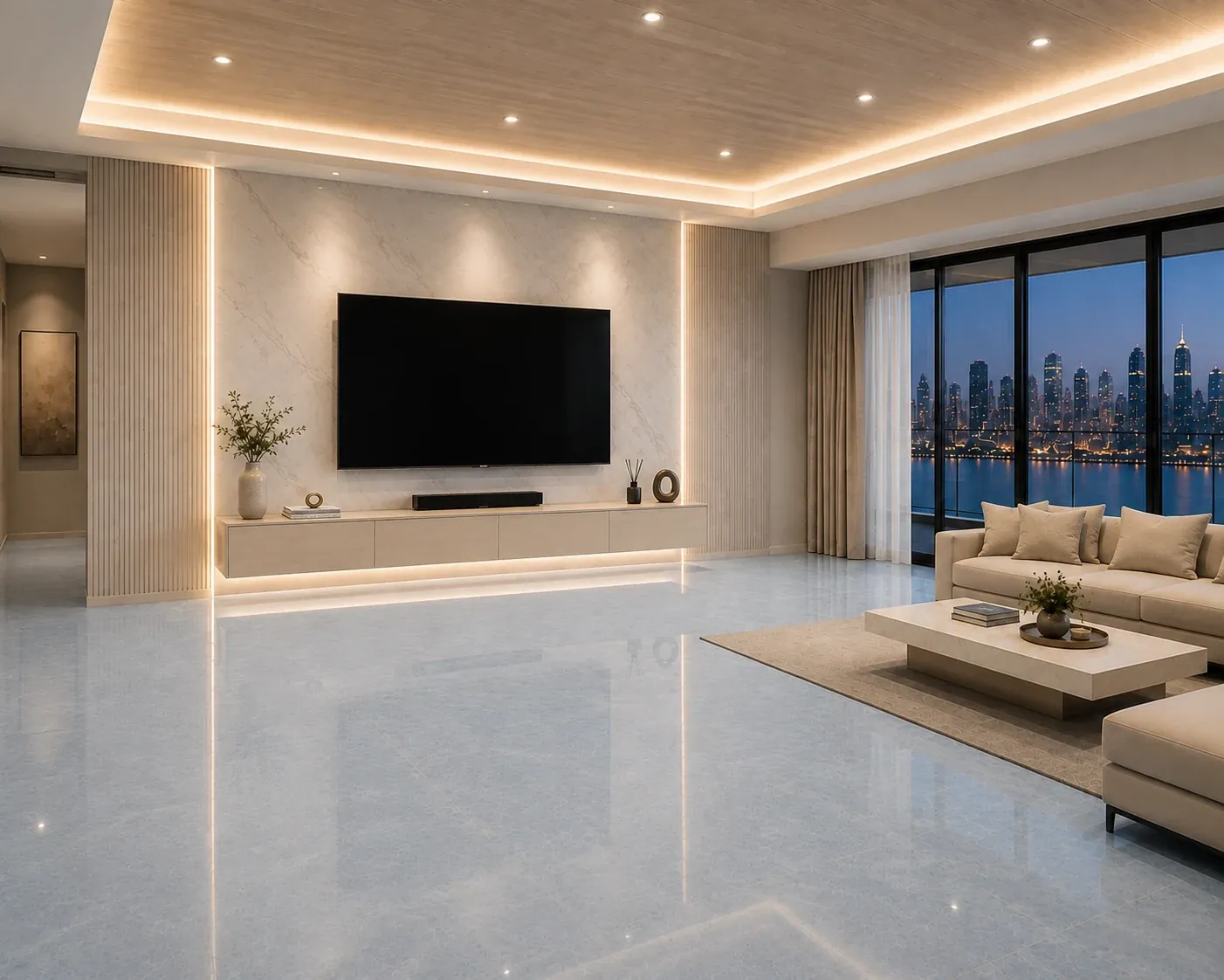 Modern TV feature wall after interior transformation